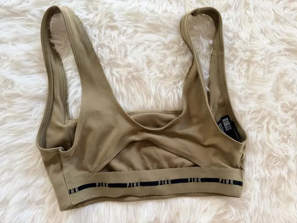 Victoria's Secret PINK Active Square Neck Sports Bra Olive Green Size B75 - Picture 2 of 3